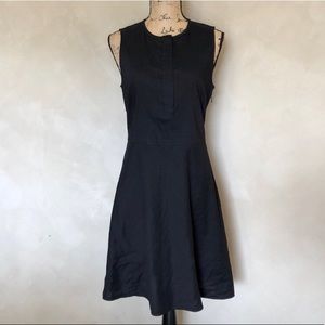 Theory black A-line linen blend dress